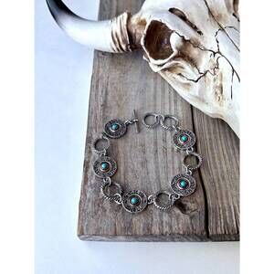 NEW BOHO RANCH women's western shotgun shell linked bracelet in brushed silver,